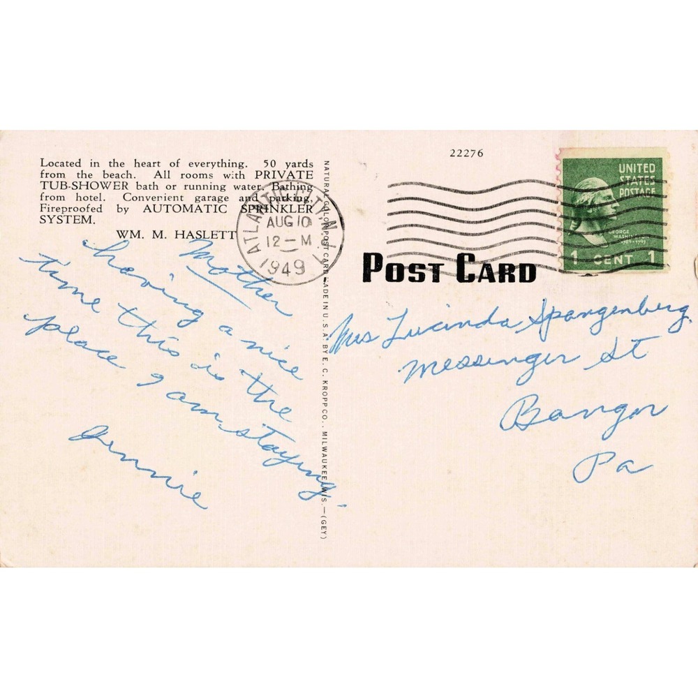 Hotel Lexington Atlantic City New Jersey NJ Boardwalk 1949 Linen Postcard Kropp - Picture 2 of 2